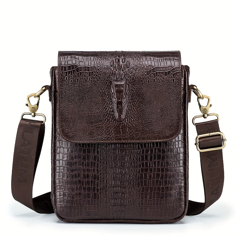 Crocodile Pattern Genuine Leather Shoulder Bag, Business Commute Bag