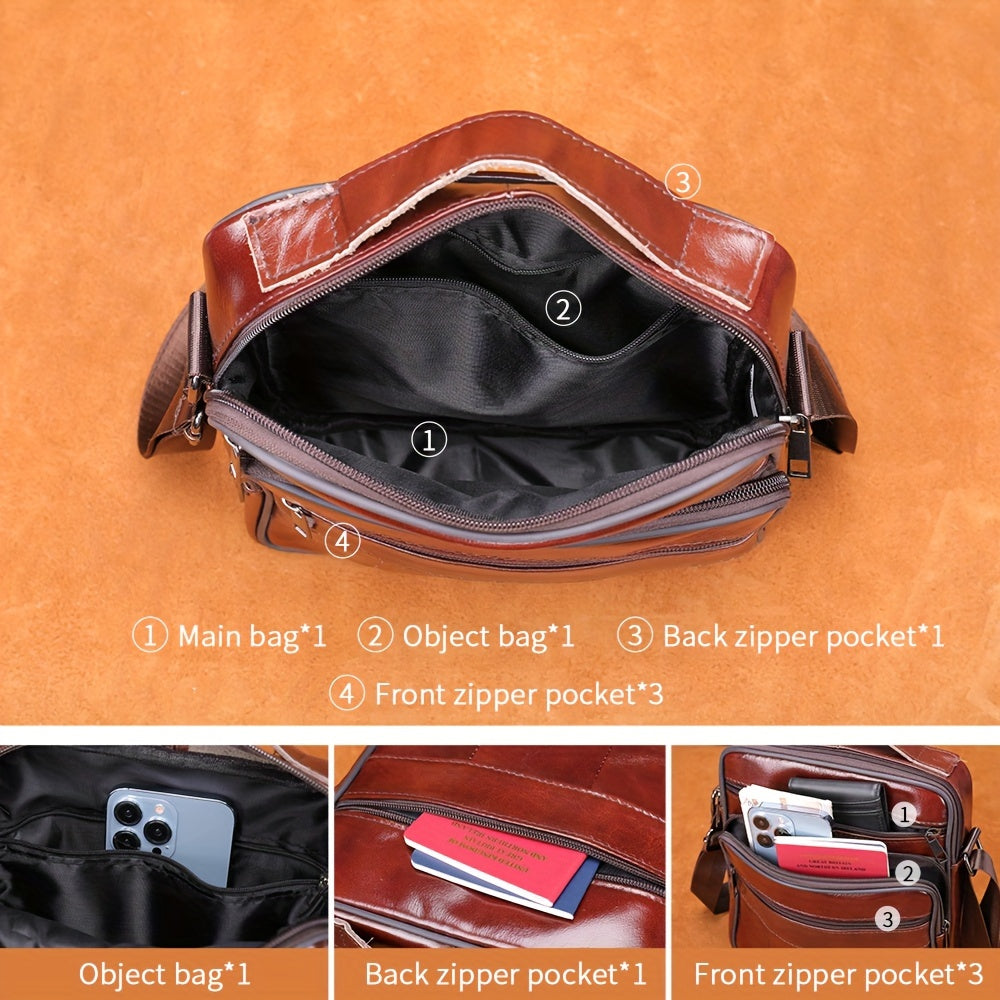 Vintage Genuine Leather Crossbody Bag, Multifunctional Shoulder Bag