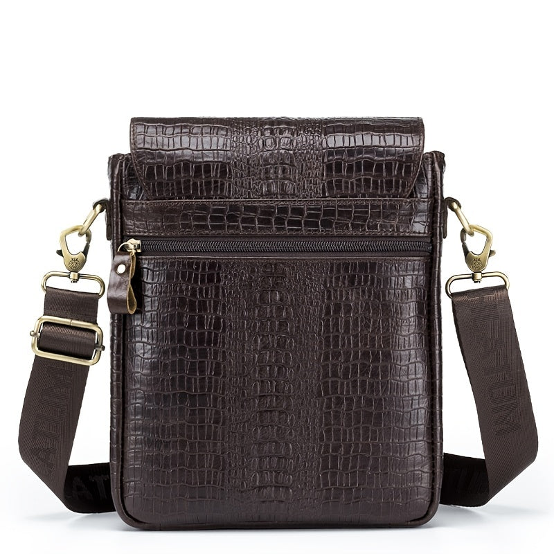 Crocodile Pattern Genuine Leather Shoulder Bag, Business Commute Bag