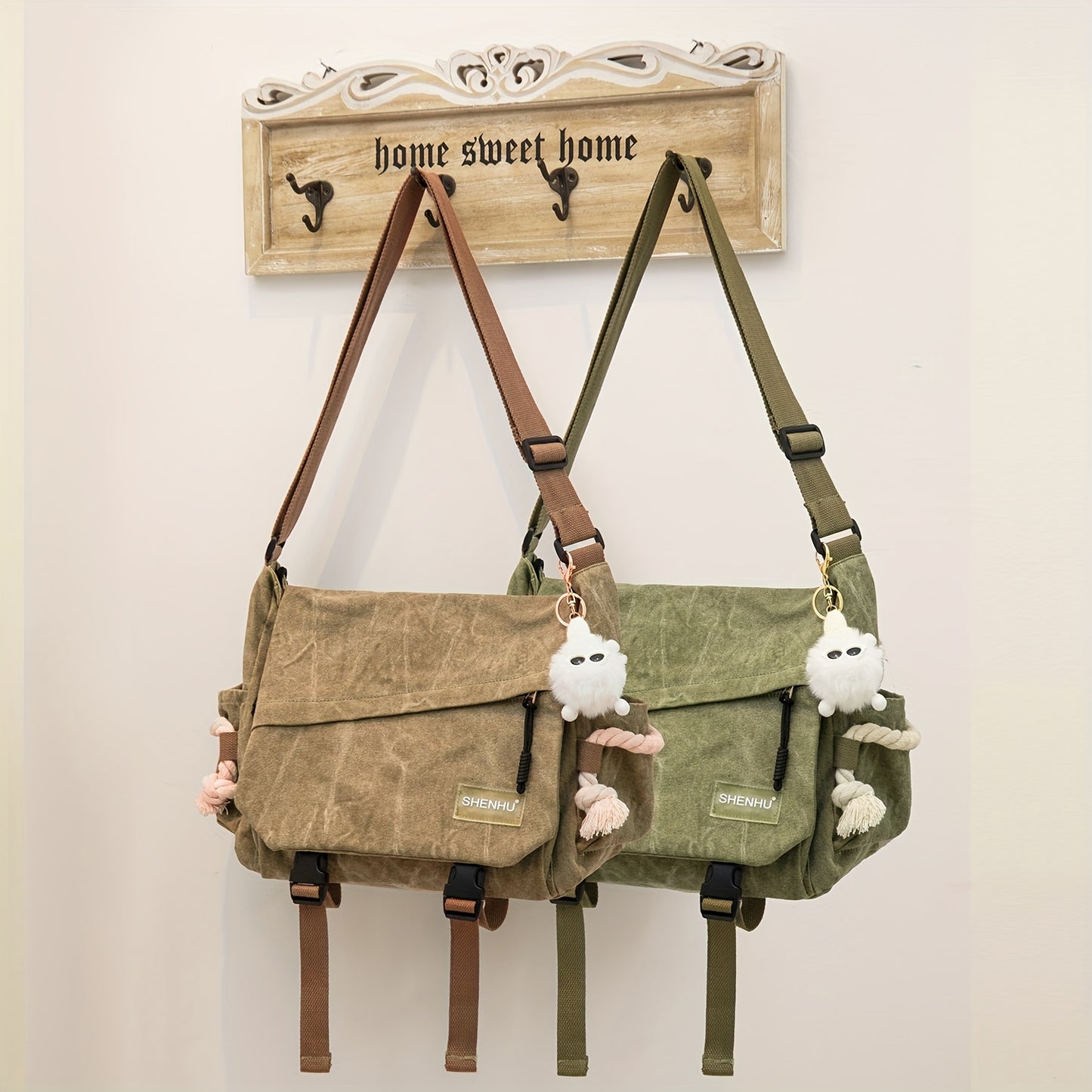 Vintage Canvas Crossbody Bag, Large Capacity Messenger Bag