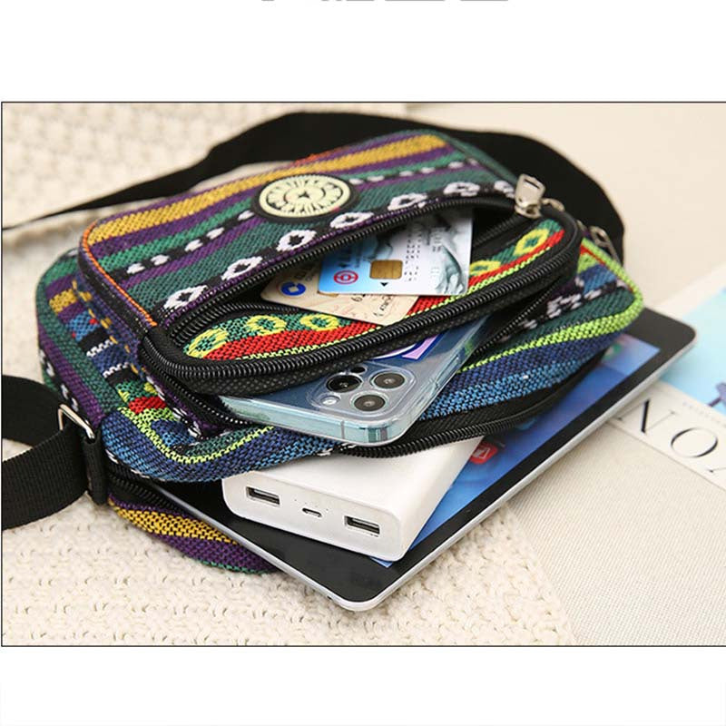 Colorful Canvas Crossbody Bag, Casual Shoulder Bag with Multi Pocket