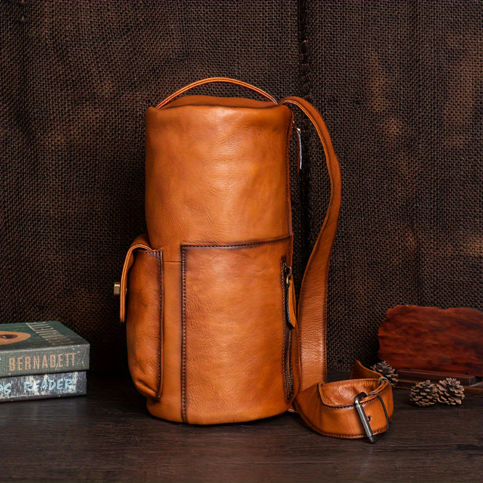 Genuine Leather Backpack, Retro Style, Large Capacity