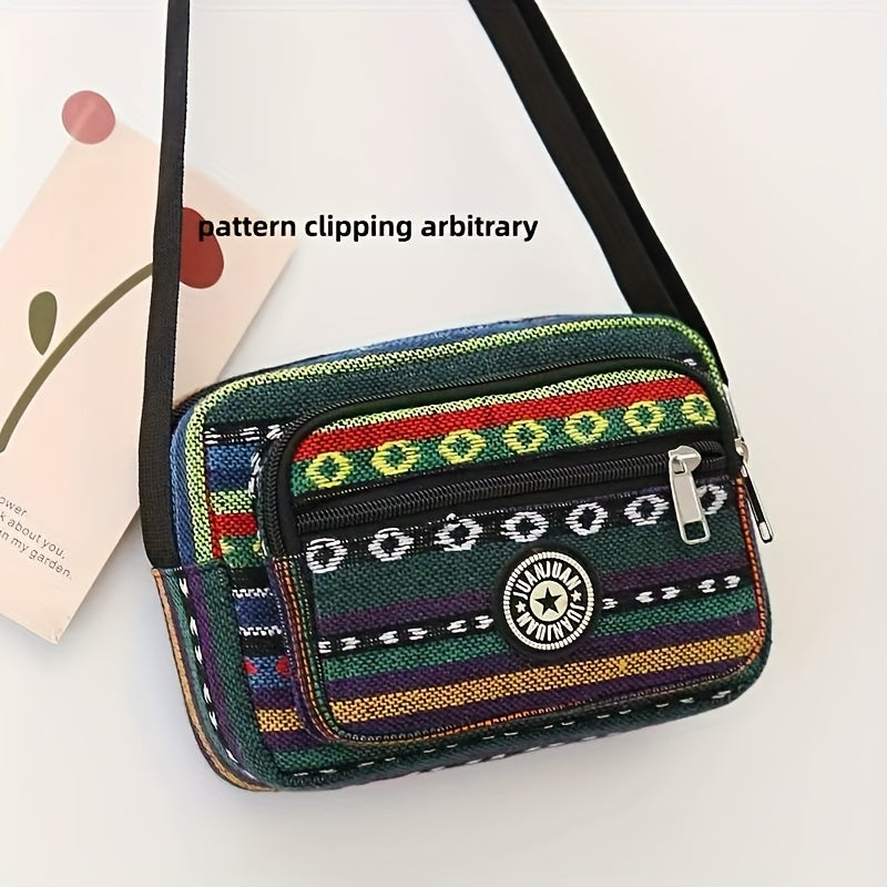 Colorful Canvas Crossbody Bag, Casual Shoulder Bag with Multi Pocket