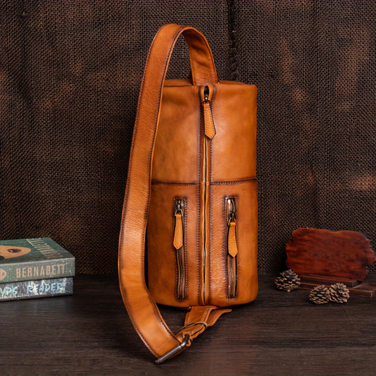 Genuine Leather Backpack, Retro Style, Large Capacity
